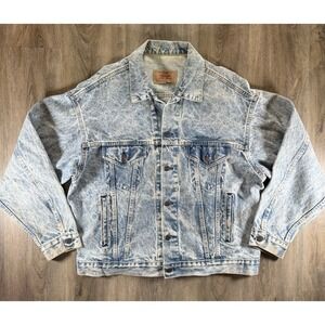 Vintage 80s Levi's 70507 Acid Wash Denim Trucker Jacket Made in USA Size Large